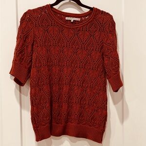 Melange rust Short Sleeve crochet Sweater in cotton